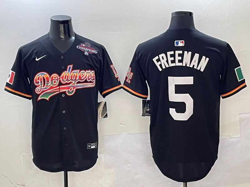 Men Los Angeles Dodgers 5 Freeman Black rainbow Nike 2025 MLB Jersey style 6